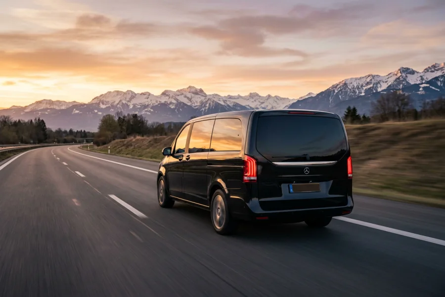 Mercedes V-Class on the motorway towards the Alps